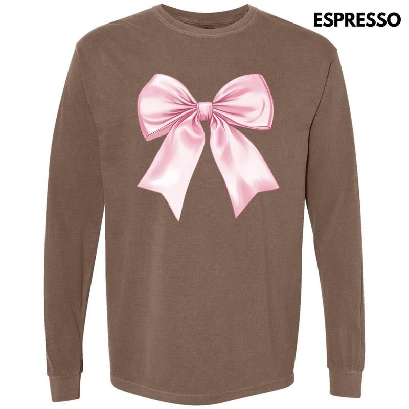 Lovable Pink Bow Long Sleeve Comfort Colors T-Shirt 'NLB'