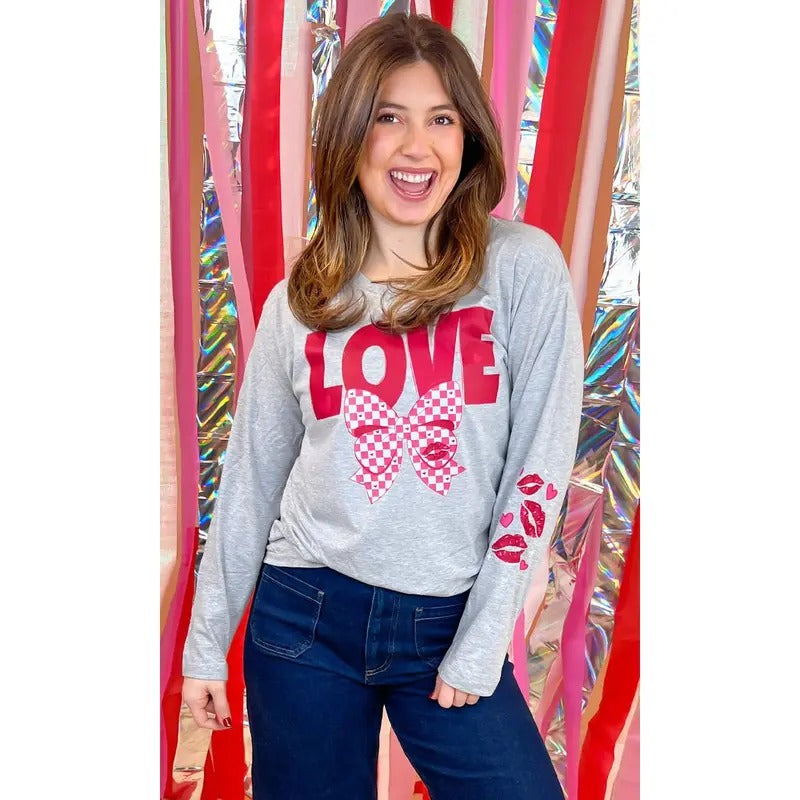 Love Bow Graphic Long Sleeve Shirt