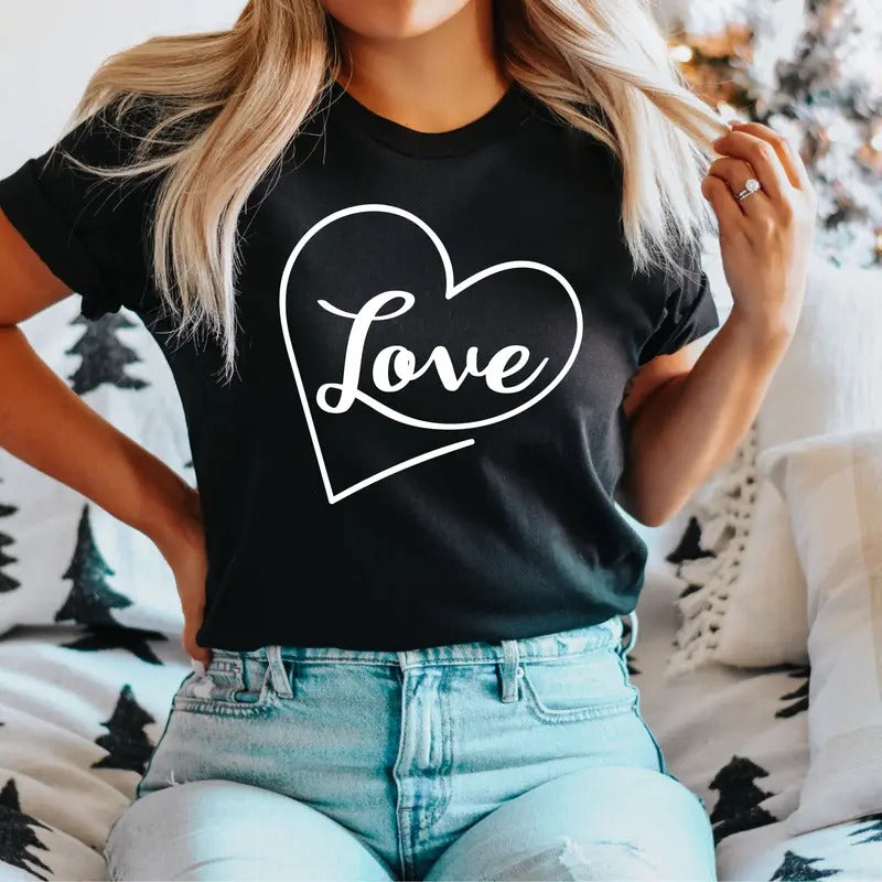 Love Heart T-Shirt, Drawn Heart Love Shirt, Valentine's Day Tee, Valentines Gift Tee, Cute Lovers Short Sleeve, Couples Shirt, Happy Valentines T-Shirt.