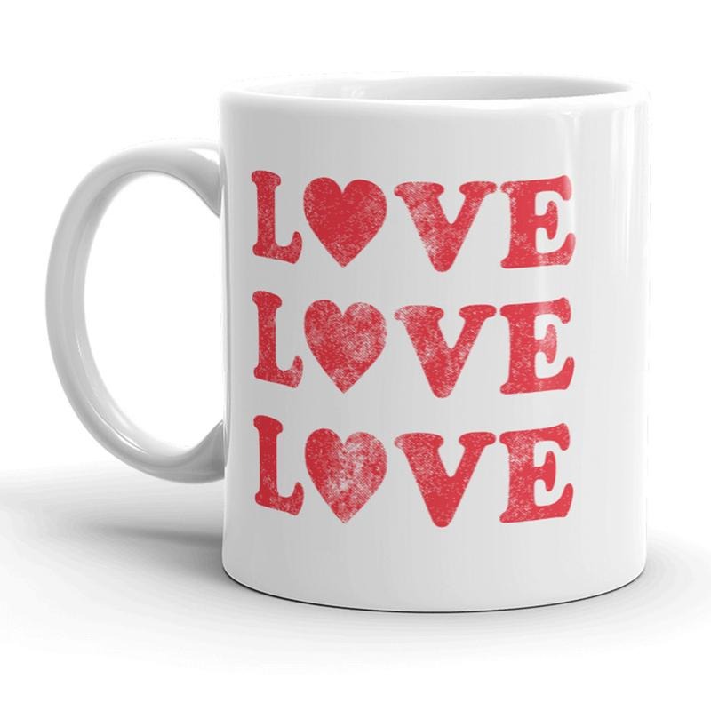 Love Love Love Mug Cute Valentines Day Coffee Cup - 11oz Funny Coffee Mugs Ceramic Printed Drinkware Cup