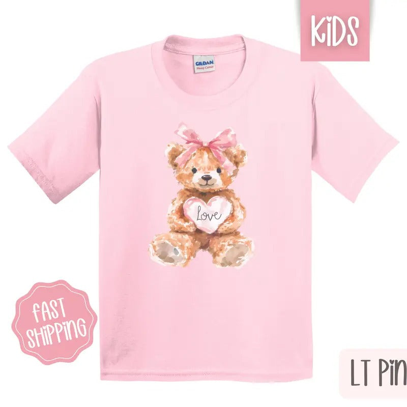 Love Teddy Bear Kids Shirt - Valentine's Day Children's Tshirt - Cute Youth Tee Gildan