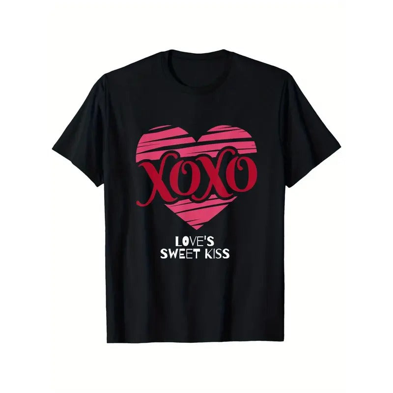 Love's Sweet Kiss Vintage Heart Design Men's T-Shirt - 100% Cotton, Casual Fit, Round Neck - Perfect for Valentine's Day & Casual Attiremade in usa