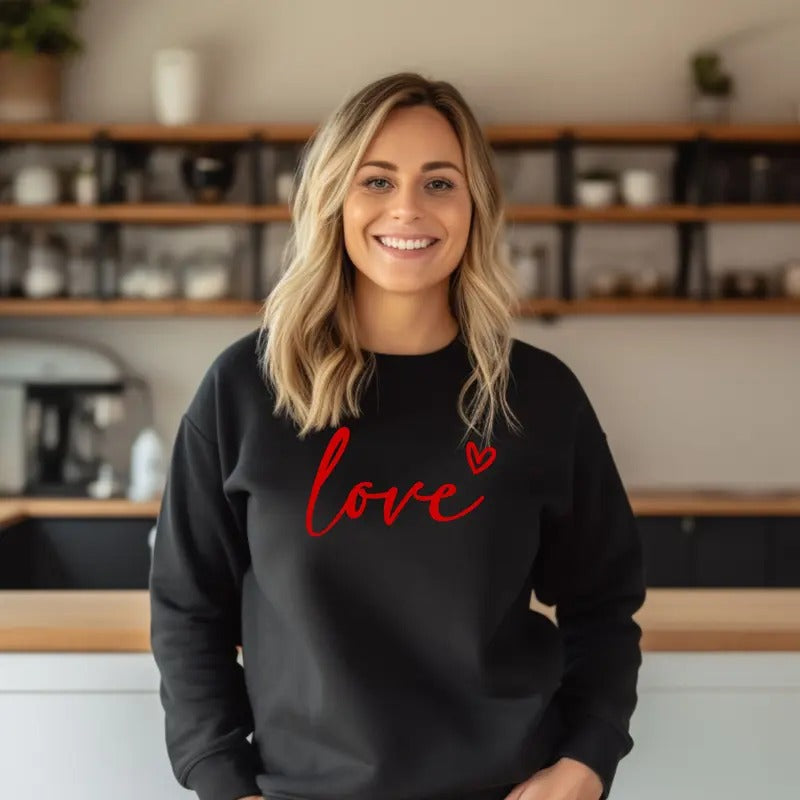 Love with Heart Crewneck Sweatshirt Comfortable Casual Womenswear Everyday