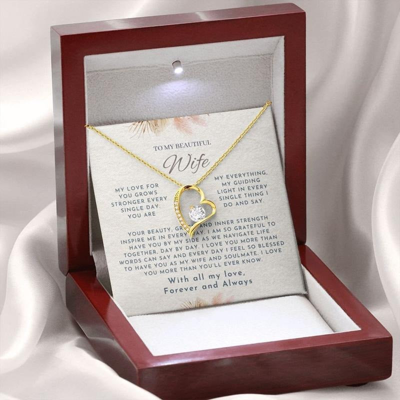 Lovely To My Beautiful Wife' Necklace with Message Card - Perfect Anniversary and Valentine's Day Gift, Thoughtful Present for Wife, Marriage Celebration Jewelry, Romantic Love Necklace in Gift Box, Ideal for Valentine's Day