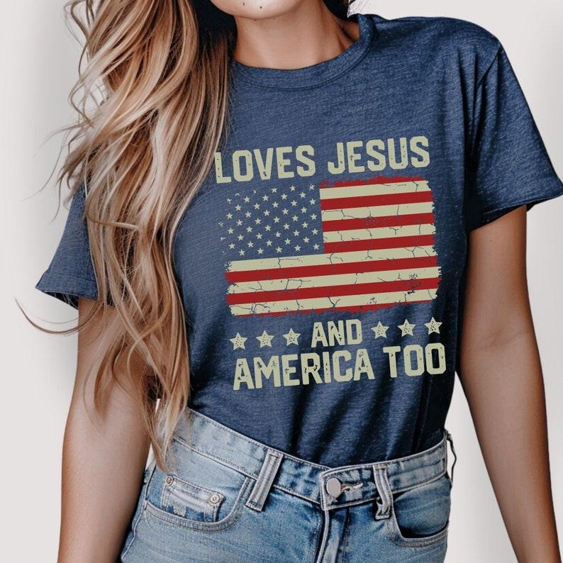 Loves Jesus and America Too t shirt Spiritual women tee Religions print tshirt Gifts for religious friends Love like Jesus I love Jesus Hoodie, T-shirt and sweater
