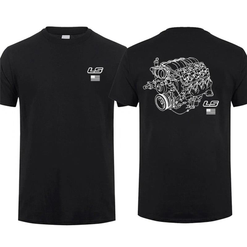 Ls Engines Graphic T-shirt Chevy Racing Shirt Menswear Top, Menswear Car Parts Short Sleeve