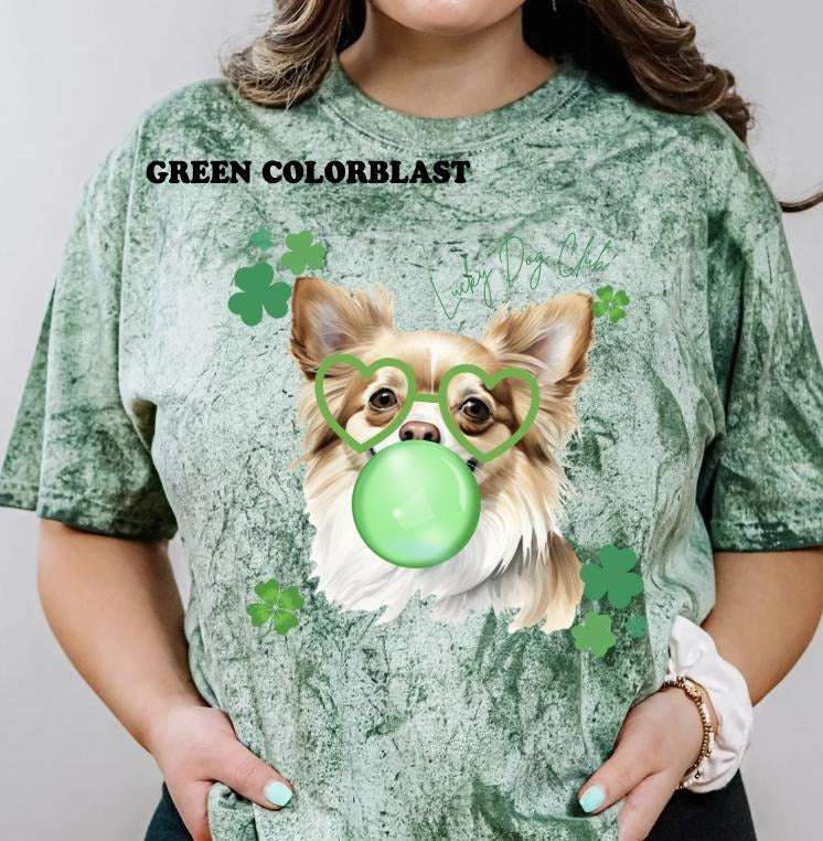 Lucky Dog White Long Hair Chihuahua Shirt ~ Unisex Apparel Relaxed Fit Printed In The USA Clothing Womenswear Casual Comfort Cotton Boho