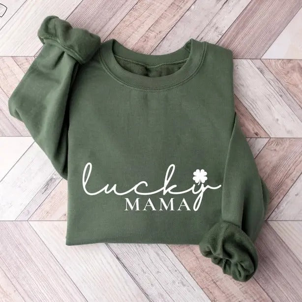 Lucky Mama Sweatshirts, St Patricks Day Tshirt, Mom sweatshirt, Mothe's Days Sweatshirt, Clover shirt, Saint Patricks Day Tee,Womens Mama shirt