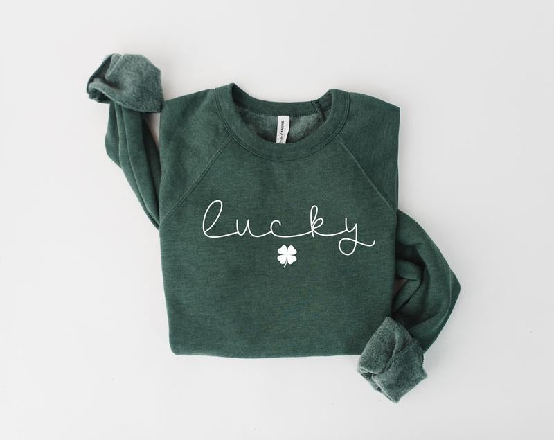 Lucky Sweatshirt Clover Sweatshirt St Patricks Day Sweatshirt Saint Patrick's Pullover Lucky Sweater Clovers Simple Holiday Sweater - Hoodie - Sweater - Tshirt