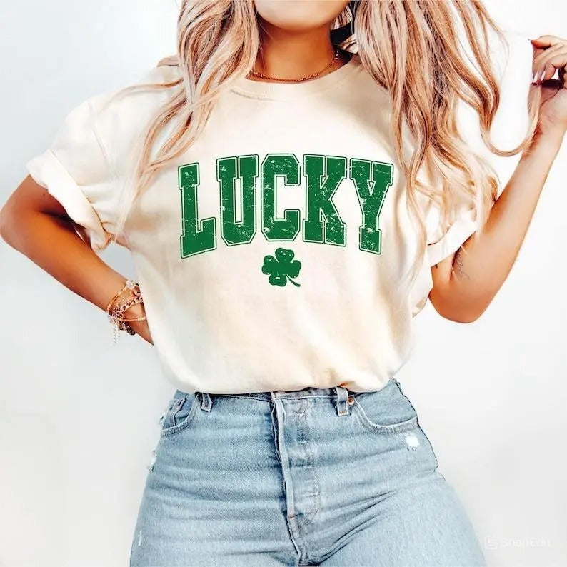 Lucky Varsity Shirt, St Patrick's Day Shirt, Retro Shamrock Sweatshirt, Lucky Hoodie, St. Paddy's Day Sweatshirt, For Men, For Women