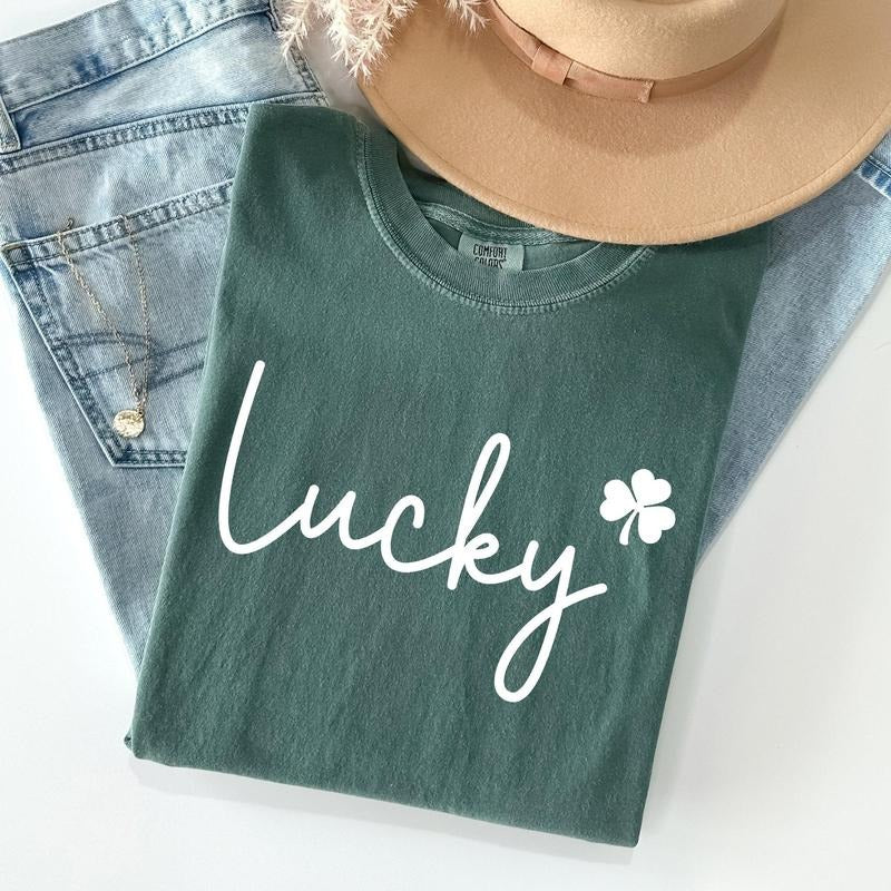 Lucky, Shamrock, St Patrick's Day Comfort Colors Tshirt, Women's Crew Neck, Crewneck