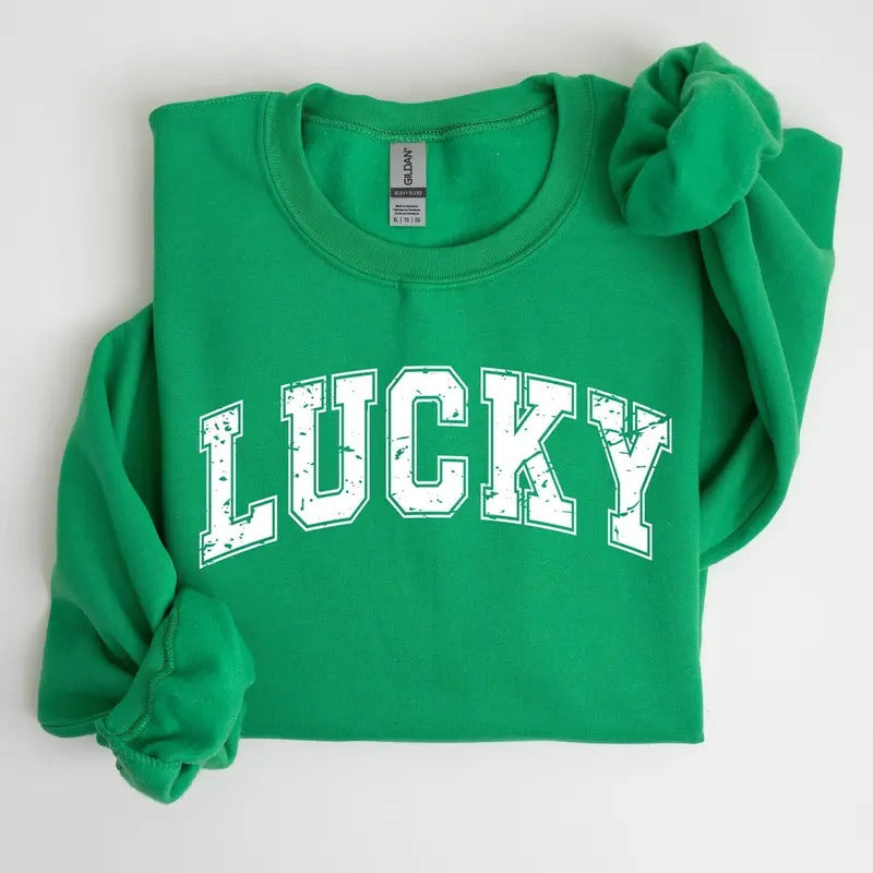 Lucky, St. Paddy's Day, Coquette, Bow, Clover, Shamrock, Irish, Lucky Charm, St Patrick's Day Sweatshirt, Crew Neck, Women's, Crewneck