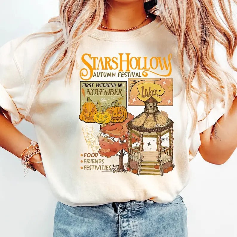 Luke's Stars Hollows tshirt, Autumn Festival tshirt, Stars Hollow First Weekend of November, Retro Style Lukes Diner tshirt