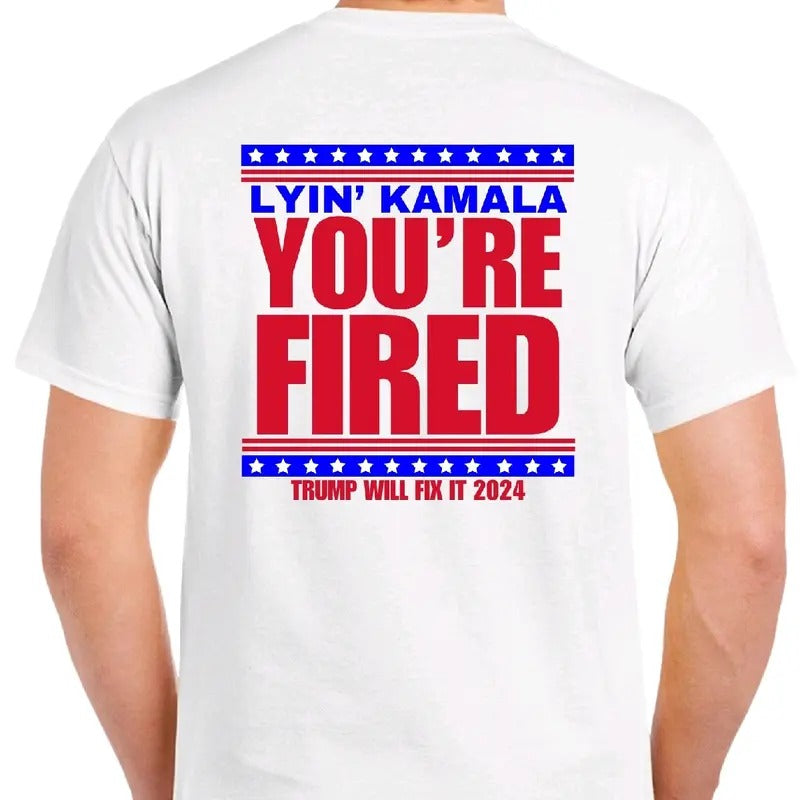 Lyin' Kamala You're Fired 2024 T- - Funny Political Tee for Men - Casual, Cotton Top Menswear Tshirt t shirt meme tiktok shop