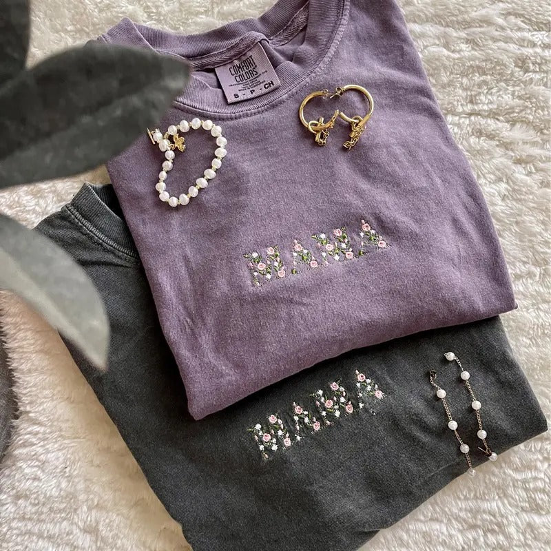 MAMA Floral Comfort Colors T-Shirt