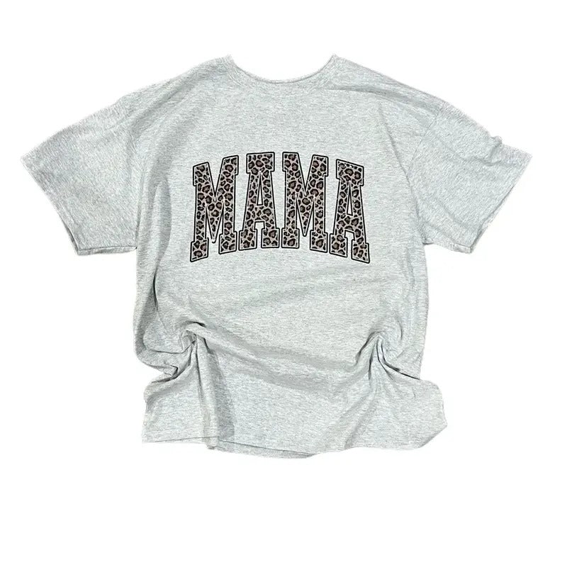 MAMA Leopard Print T-Shirt or Longsleeve Tshirt Cotton Womenswear Women Top graphic tees cute shirts