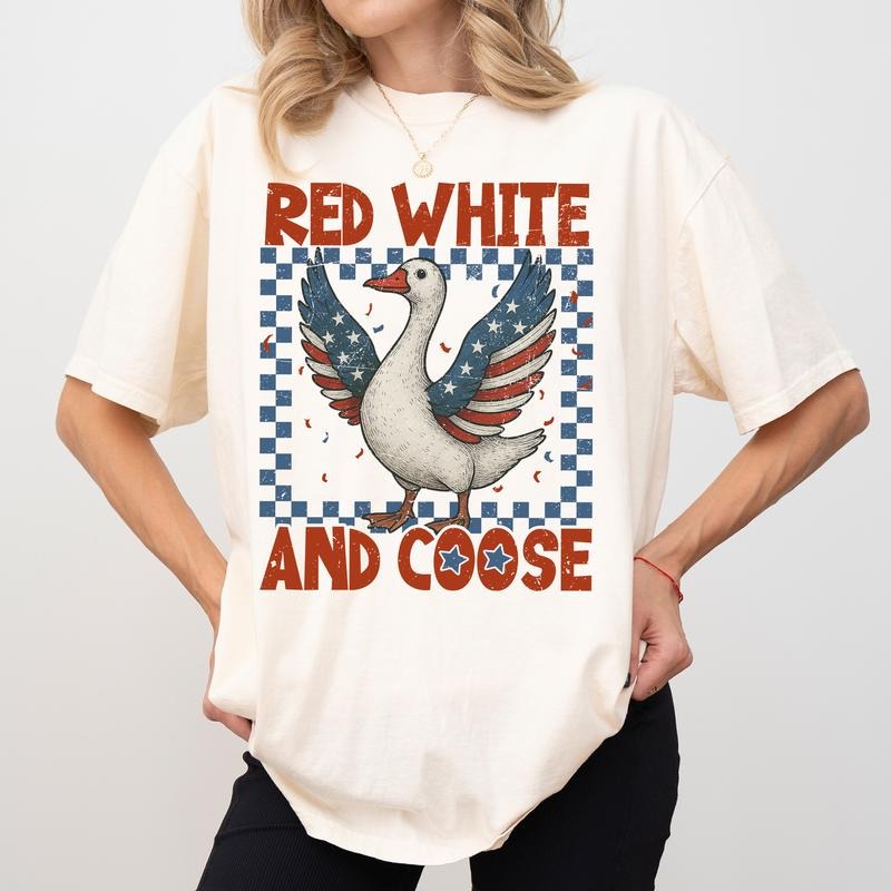 MAPTEES Patriotic Goose Comfort Colors Shirt, America Checkered T-shirt, 4th July Goose Graphic Tee, Independence Day Clothing, Patriotic Outfits