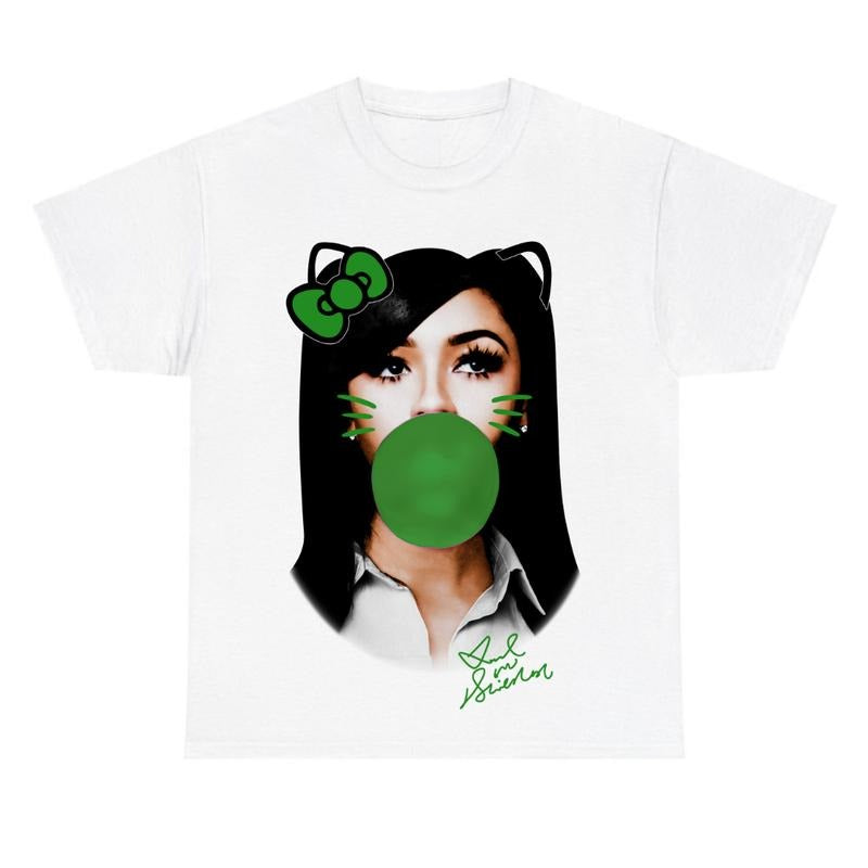 MARIAH THE SCIENTIST Green Kitty BUBBLE GUM GRAPHIC T-SHIRT