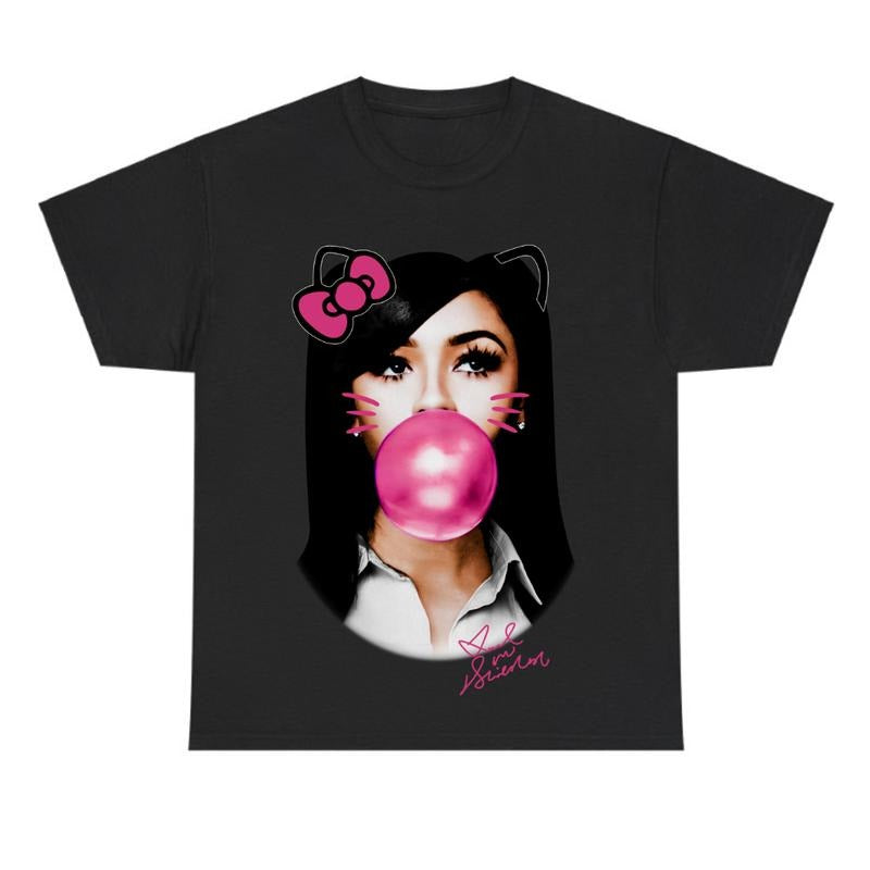 MARIAH THE SCIENTIST Kitty BUBBLE GUM BLACK T-SHIRT