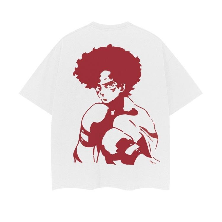 MEGALO BOX "Red" Heavyweight Vintage Tee 100% Cotton OVERSIZED Anime T-shirt Menswear Top Crew Necks Tshirt Casual Streetwear White Baggy Crewneck Tropical