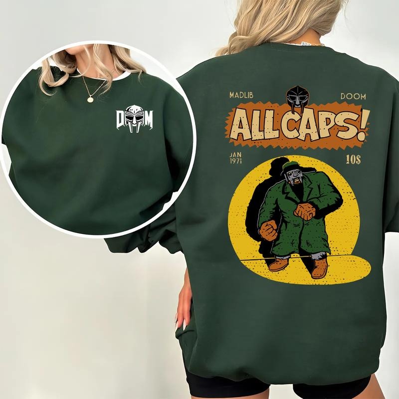 MF Doom Madlib All Caps 2-Sided Sweatshirt, Graphic Streetwear for Men and Women, Unisex Casual Cotton Top