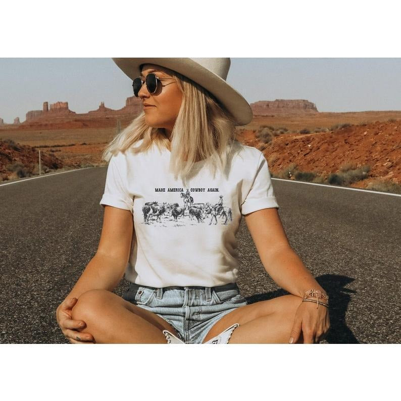 Make America Cowboy Again Sweatshirt, Cowboy Shirt, Western Shirt, 4th Of July Shirt, Western Shirt, Patriotic Shirt, American Shirt
