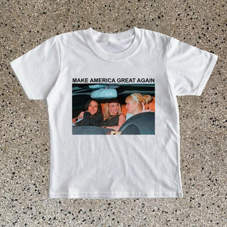 Make America Great Again Baby Tee Y2K Vintage Graphic Baby Tee Women's Casual Short Sleeve Machine Washable - Top, Summer