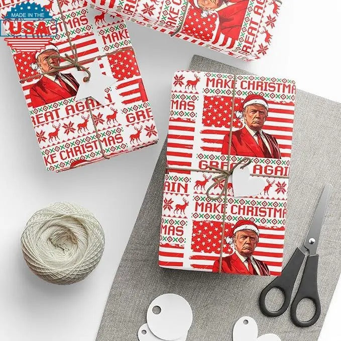 Make Christmas Great Again, Trump Wrapping Paper, Trump Christmas Gift Wrap, Pro Trump 2024, Santa Trump Sweater Theme