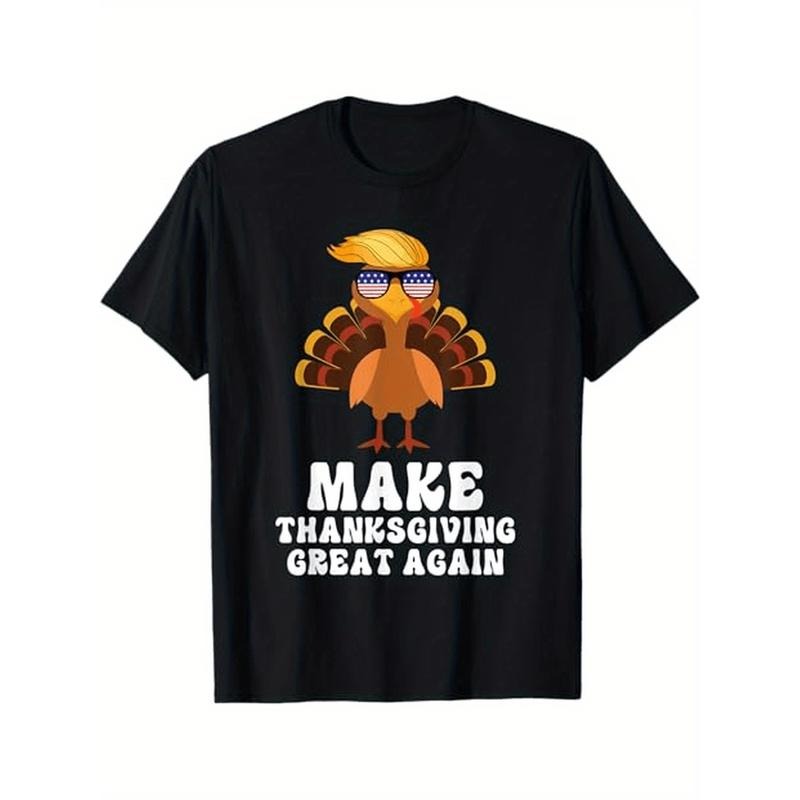Make Thanksgiving Great Again" Trump 2024 Turkey Graphic Tee - Soft Cotton, Crew Neck, Casual Fit for Men & Women - Perfect Gift for Holidays & All Seasons made in usa