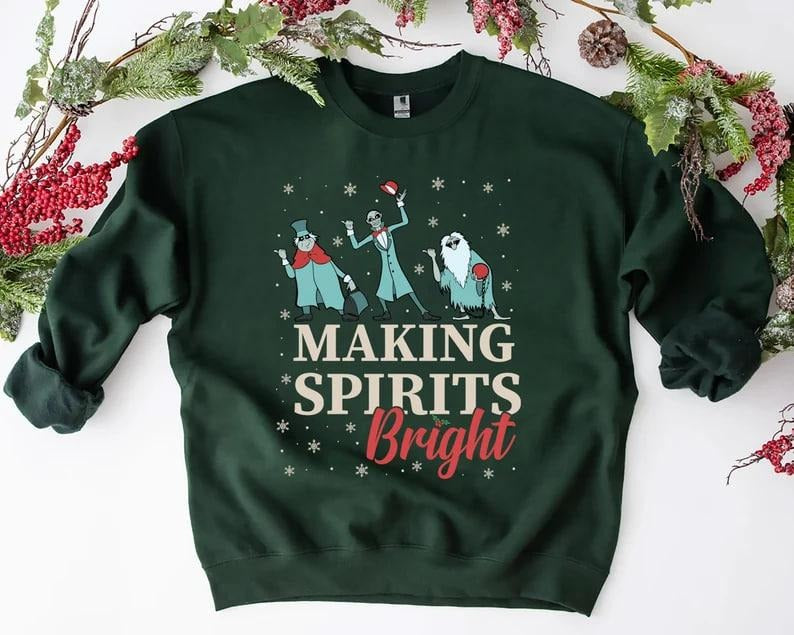Making Spirits Bright Christmas Sweatshirt, Haunted Mansion Sweatshirt, Hitchhiking Ghosts Tee, Anime Shirt, Anime Sweatshirt