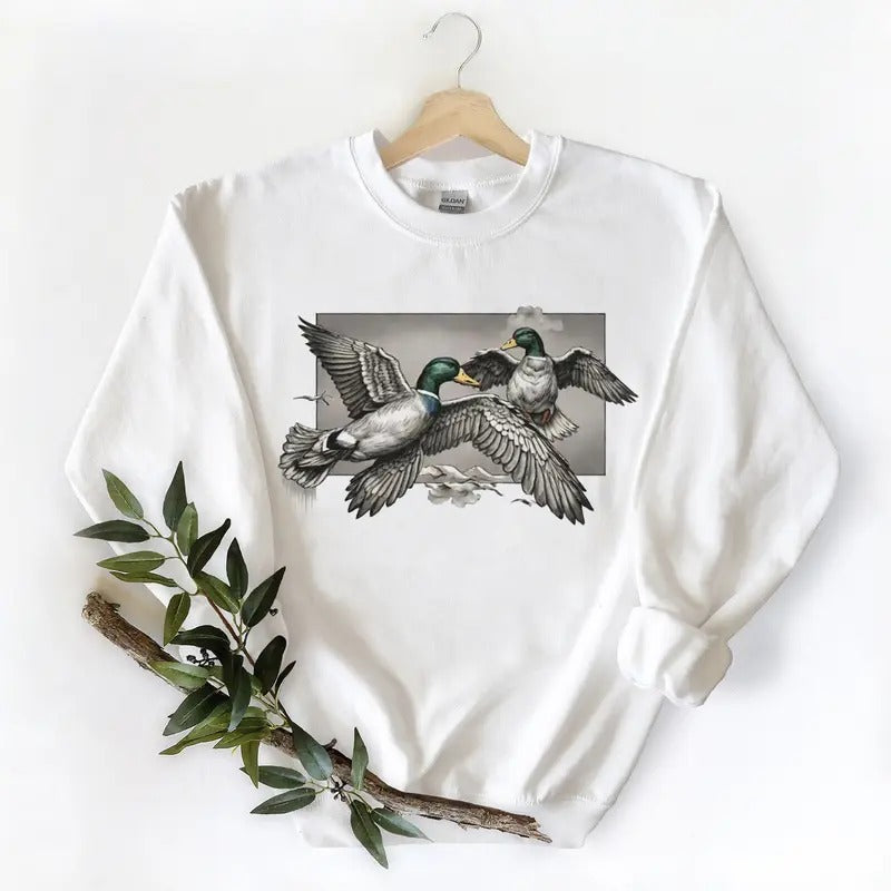 Mallard Ducks Flying Away In The Same Direction Unisex Tshirt Sweatshirt Hoodie, for duck hunters, husbands and Mallard duck lovers
