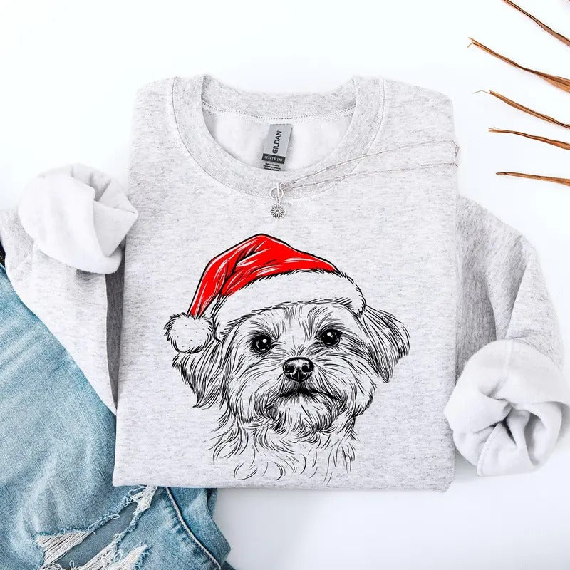 Maltese, Santa, Dog, Christmas, Dog Lover, Pet Sweatshirt, Crew Neck, Women's, Crewneck