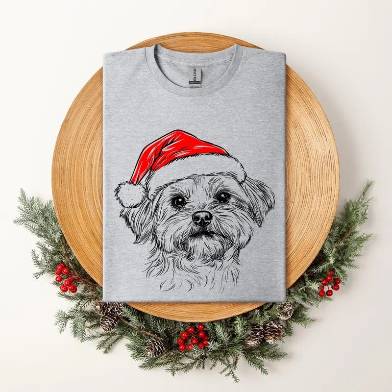 Maltese, Santa, Dog, Christmas, Dog Lover, Pet T-Shirt, Soft Style Tee, Women's Graphic Tshirt