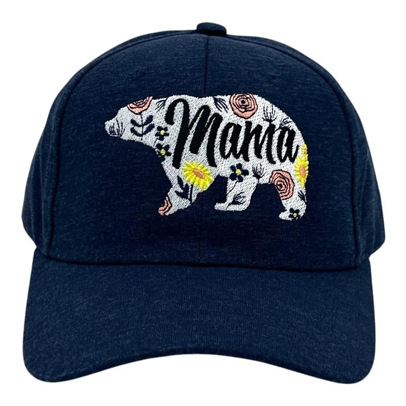 Mama Bear Floral Print Hat Funny Sarcastic Mothers Day Graphic Novelty Cap Funny Hats Mother's Day Funny Animal Novelty Caps for Men Navy - Standard
