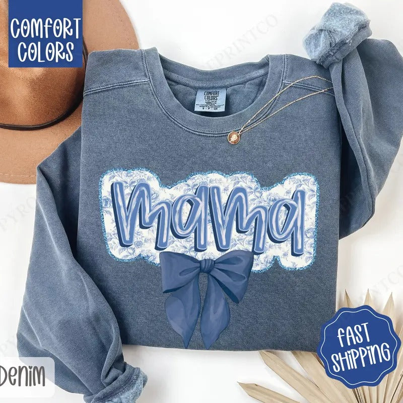 Mama Bow Comfort Colors Sweatshirt, Coquette Mama Crewneck, Gift for Mom