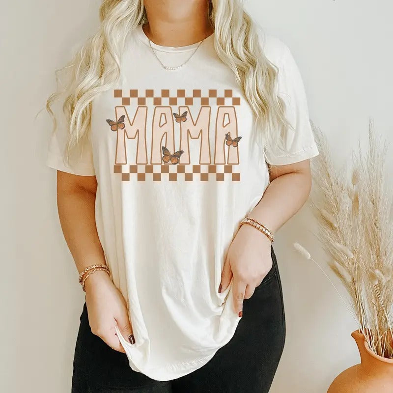 Mama Checker Butterfly Vintage Graphic Tee Mom Tee Mothers Day Mama Retro Shirt L Mom Tribe Graphic Tee Gifts For Moms