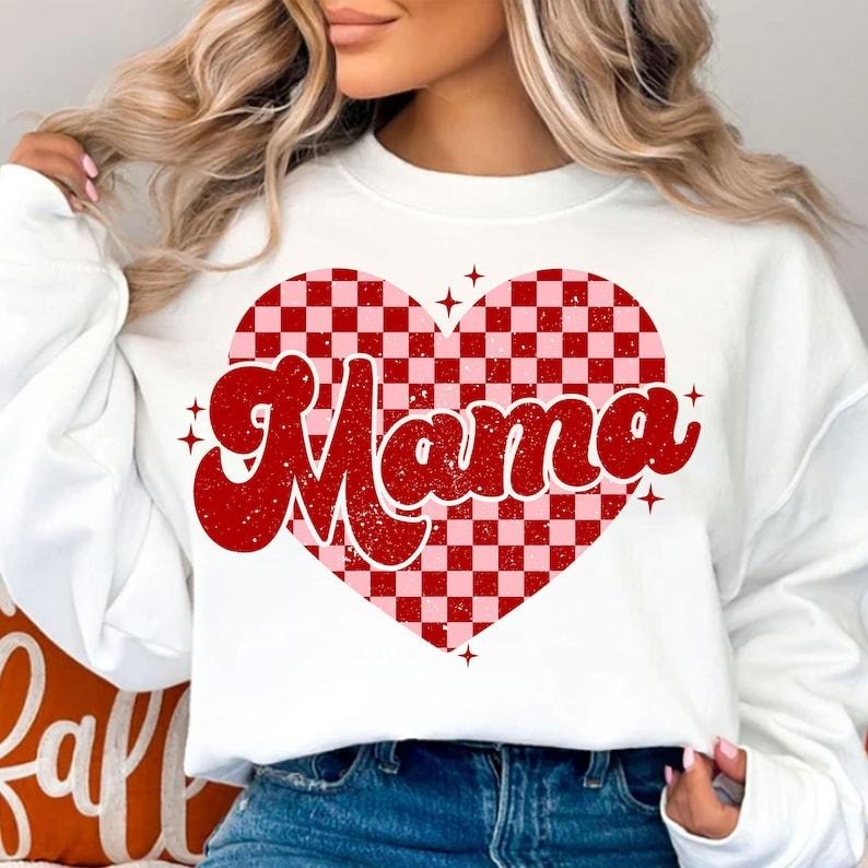 Mama Checkered Heart Sweatshirt, Valentines Day Sweatshirt, Mama Sweatshirt, Mama Valentine, Retro Valentine Sweatshirt, Valentine , Valentines