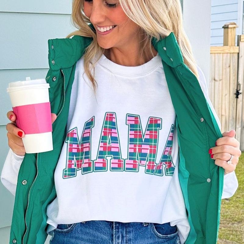 'Mama Christmas Plaid' Crewneck, Mom's Holiday Go-To Sweatshirt