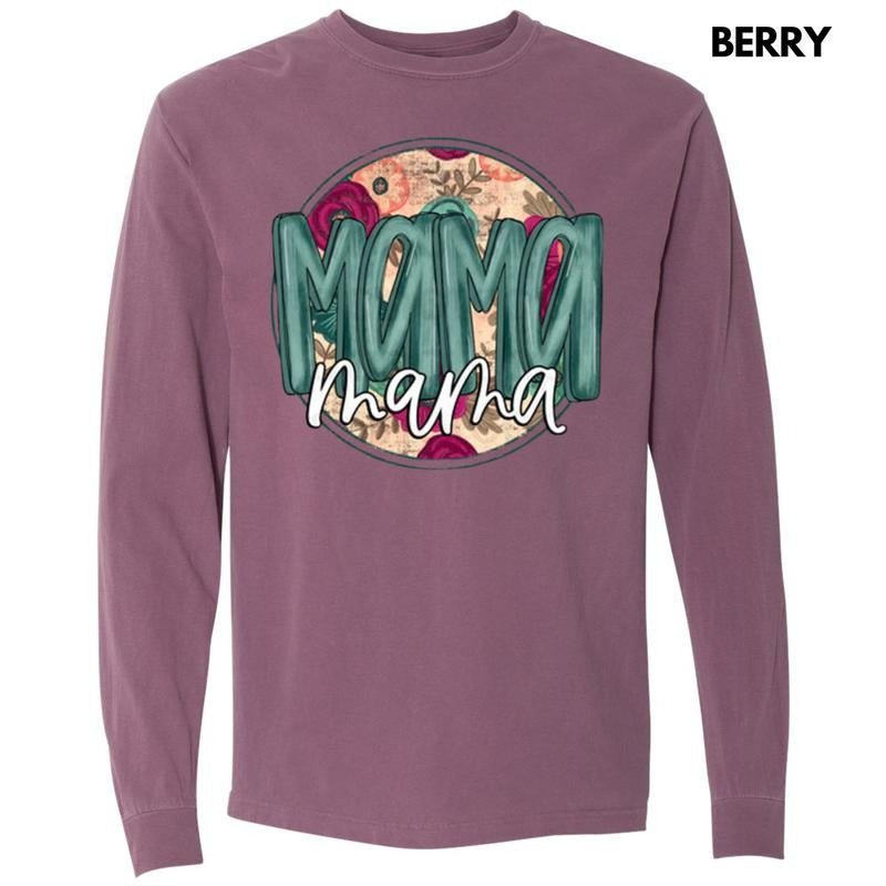Mama Dark Floral Long Sleeve Comfort Colors T-Shirt