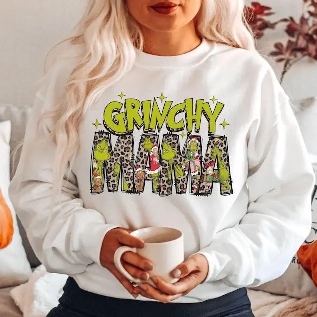 Mama Griinch Shirt, Merry Griinchmas Sweatshirt - Christmas Party Tee - Trendy Xmas Sweater - Retro Sweatshirt - Winter Tee - Comfort, Pullover