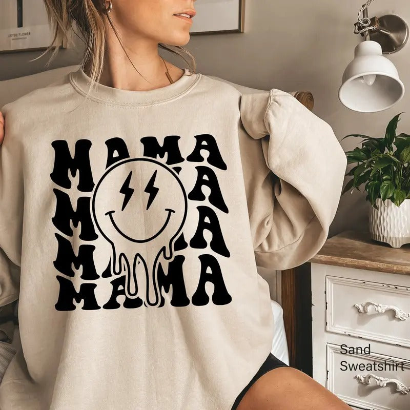 Mama Smile Shirt Happy Face Sweatshirt Aesthetic Mama Hoodie Happy Face Shirt For Mom Mothers Day Gift Mom's Birthday Gifts E5705 TK62GN