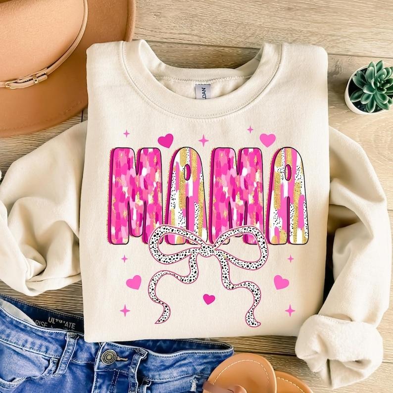 Mama Valentine Coquette Sweatshirt, Loved Mama , Valentines Day Heart Coquette Bow , Brushstroke Valentine , Retro Valentine