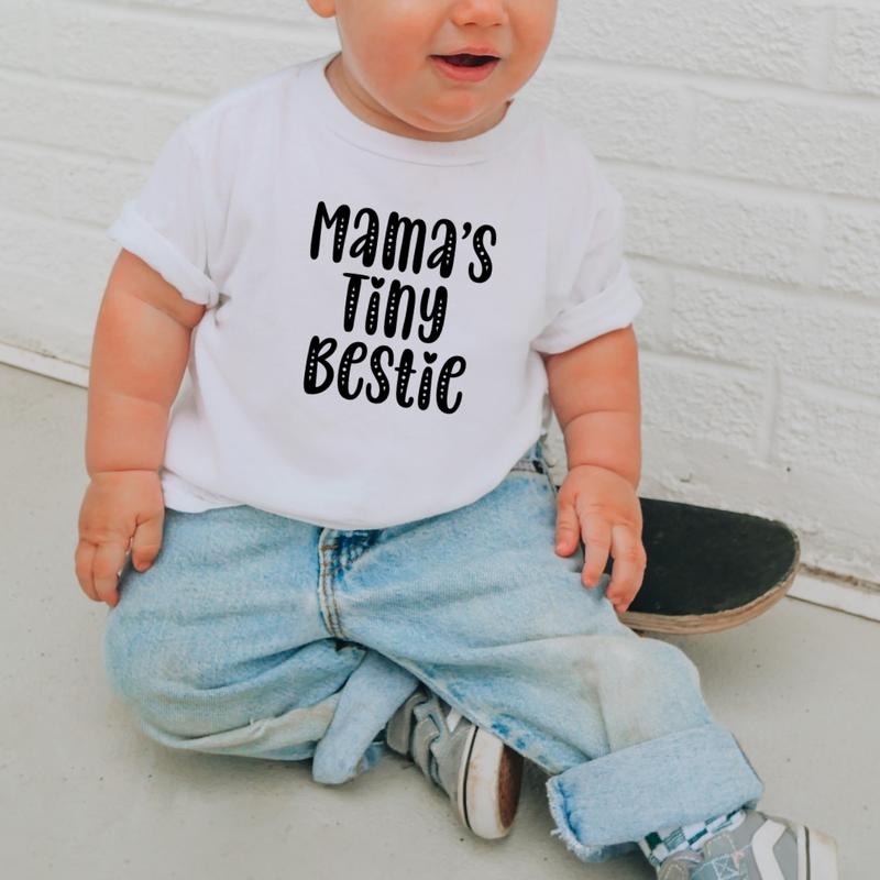 Mama's Tiny Bestie, Toddler T-Shirts & Baby Bodysuits, Graphic Infant Clothes, Cute Baby Shower Gift, Trendy Kids Apparel, Soft Cotton Outfits