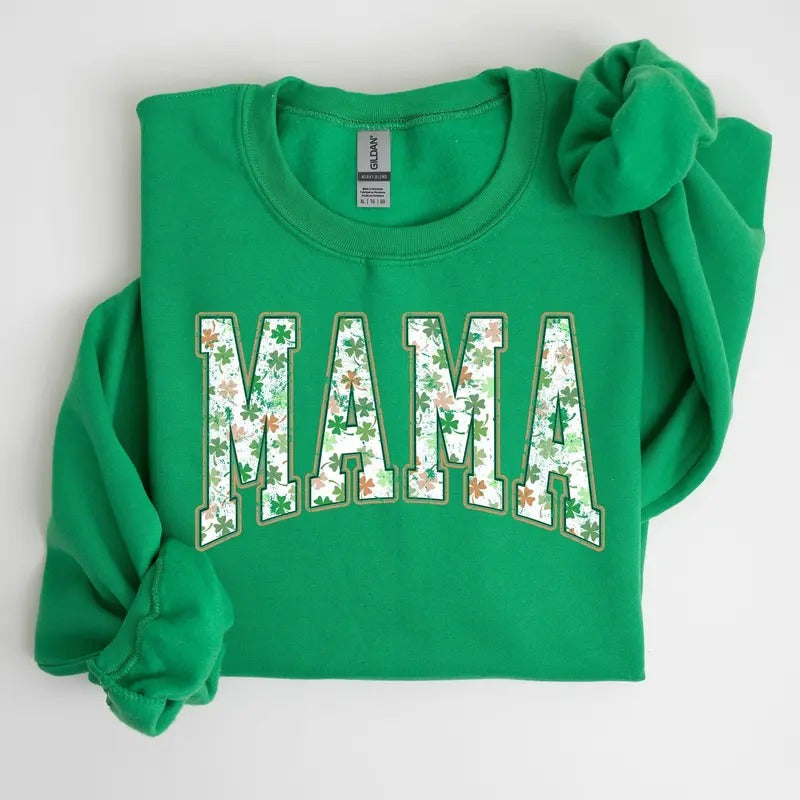 Mama, Retro, St. Paddy's Day, Clover, Shamrock, Lucky, Irish, Lucky Charm, St Patrick's Day Sweatshirt, Crew Neck, Women's, Crewneck