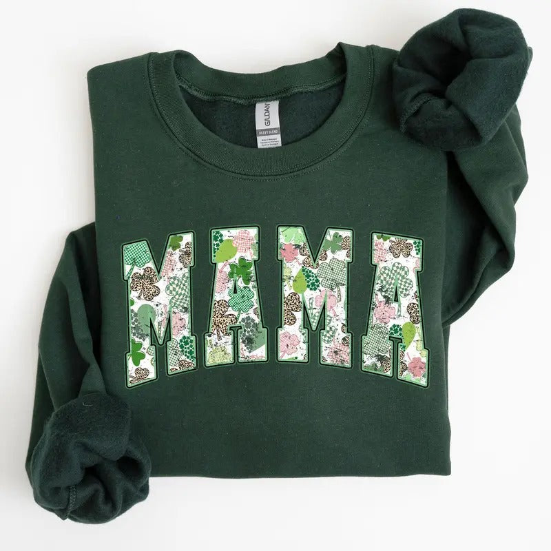 Mama, Vintage, St. Paddy's Day, Clover, Shamrock, Lucky, Irish, Lucky Charm, St Patrick's Day Sweatshirt, Crew Neck, Women's, Crewneck