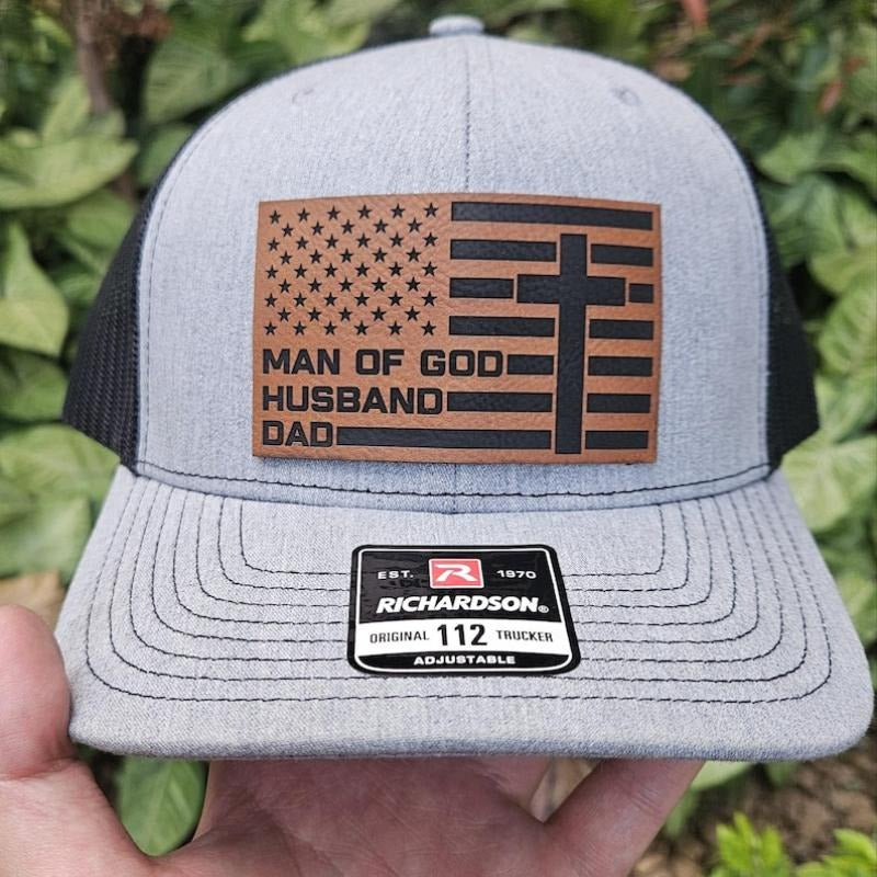 Man Of God Husband Dad Trucker Hat, Christian American Flag Hat, Richardson 112 Cap, Faith Gift For Him, Religious Dad Hat, Fathers Day Gift