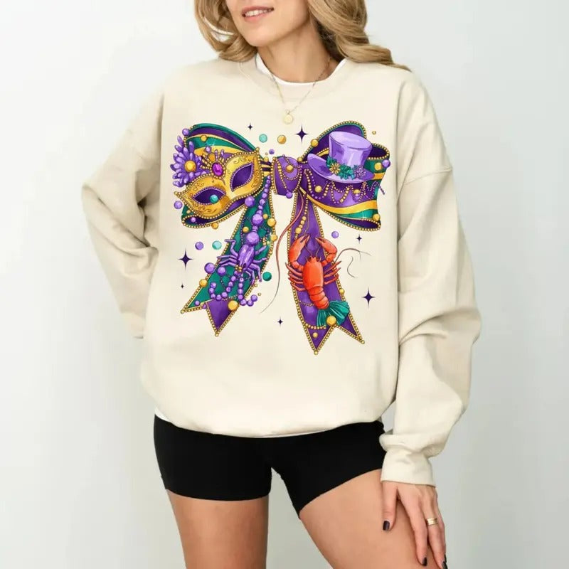Mardi Gras Coquette Tshirt Sweatshirt Hoodie, Fat Tuesday Shirt, Louisiana Sweatshirt, Fleur De Lis, Unisex Sweater Pullover Tee