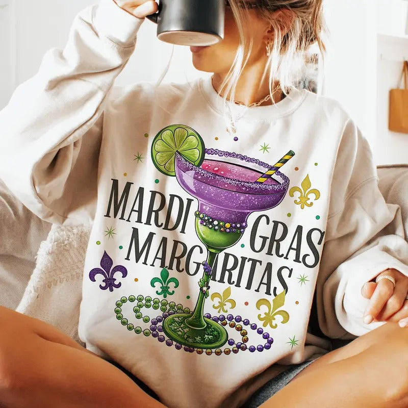 Mardi Gras Margaritas Tshirt Sweatshirt, Fat Tuesday Sweatshirt, Louisiana Gift, Drink Drunk Shirt, Unisex Sweater Pullover Tee