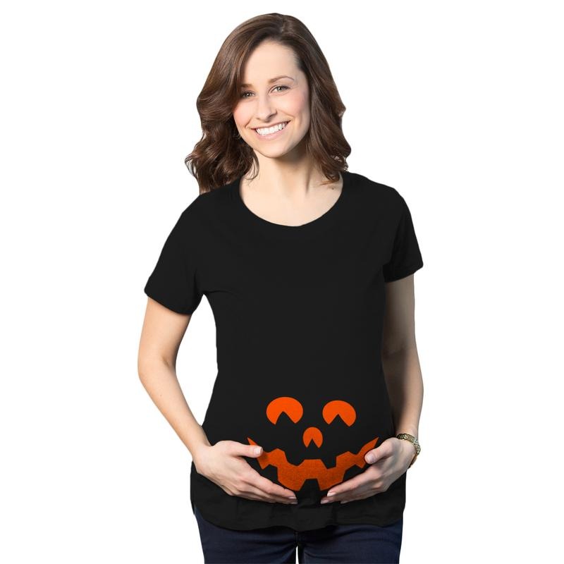 Maternity Cartoon Eyes Pumpkin Face T Shirt Halloween Fall October Pregnancy Tee Funny Graphic Maternity Tee Cute Pregnancy Tees With Plus Sizes Halloween Maternity Wear Funny Maternity Shirts Black