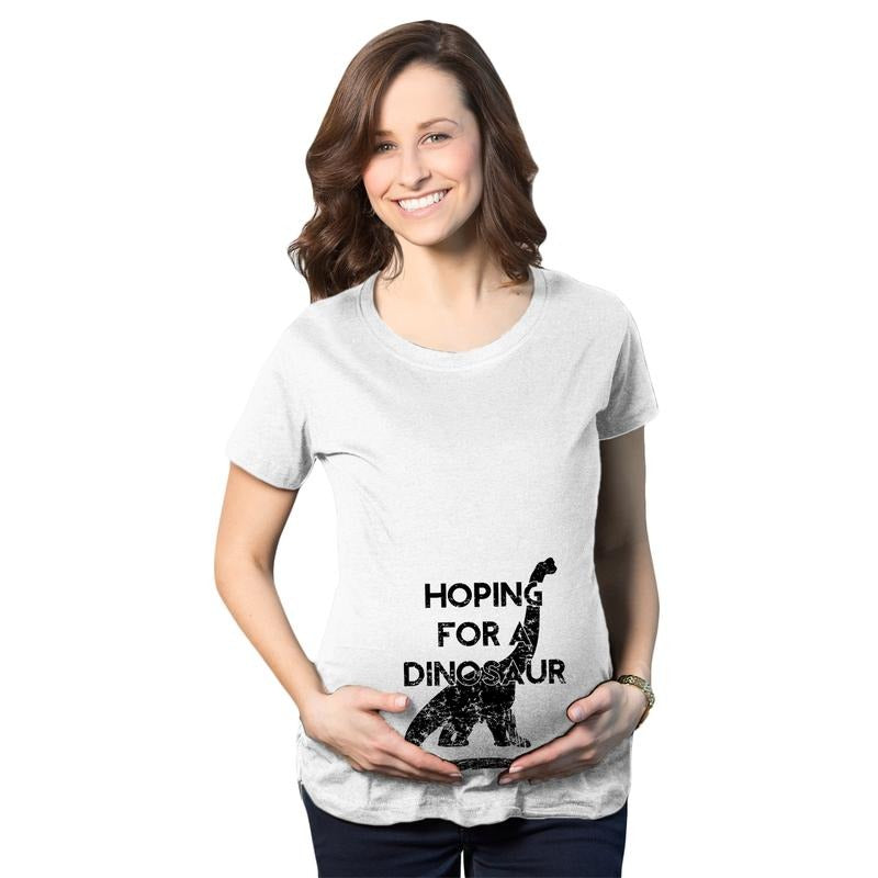 Maternity Hoping for a Dinosaur Funny Baby Pregnancy Announcement T shirt Funny Graphic Maternity Tee Cute Pregnancy Tees With Plus